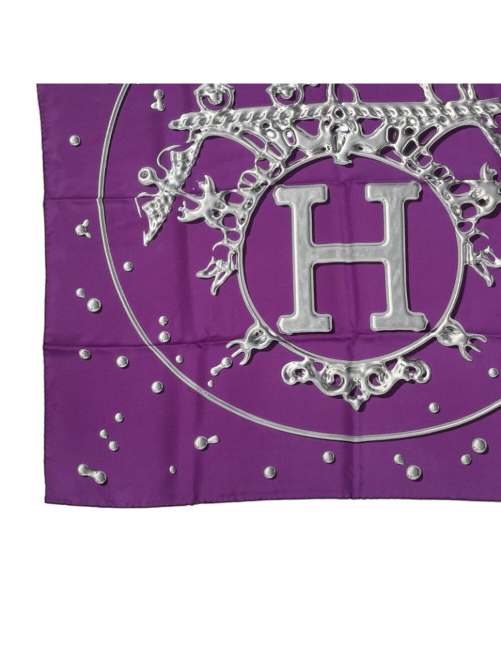 Hermes Carre 90 Vif Argent Silver Drop Orange Silk Scarf Purple - Picture 5 of 8